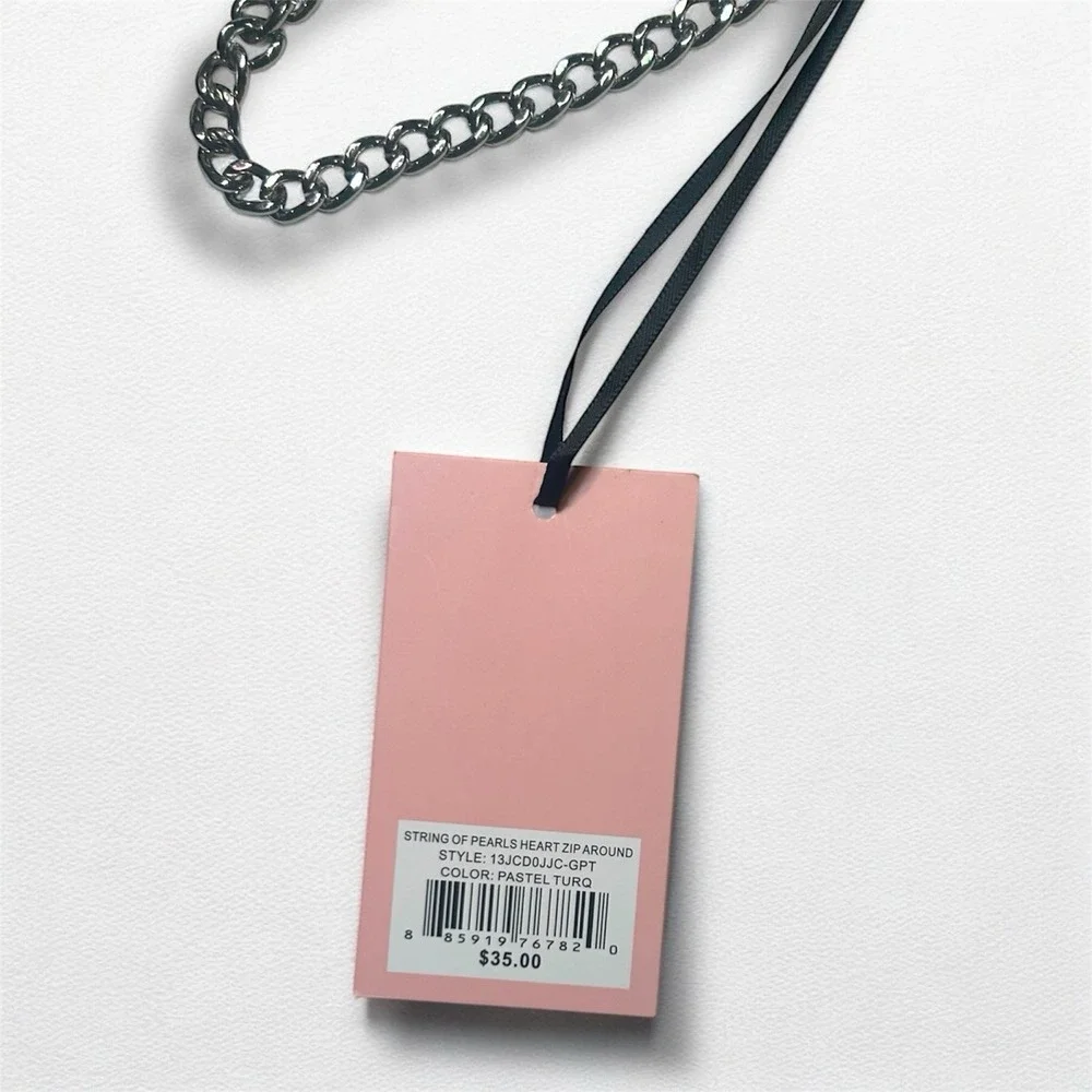 Juicy Couture String Of Pearls Heart Zip Around Wallet Chain‎ Wristlet Purse NWT